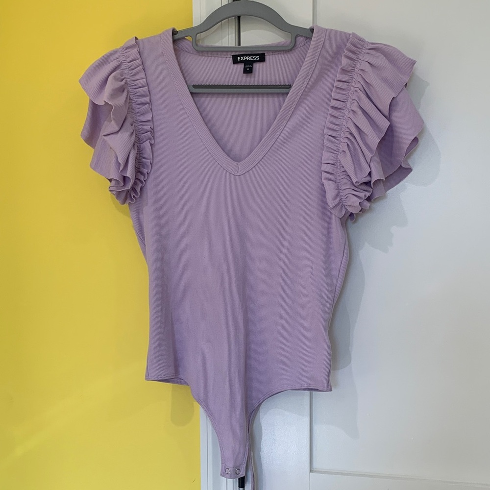 Express Lilac Ruffle Sleeve Bodysuit